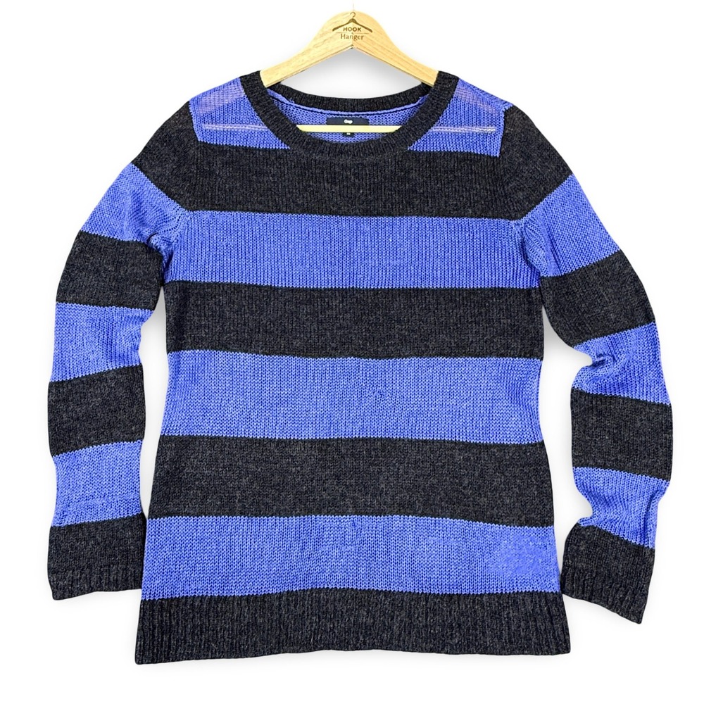 Gap Vintage Wide Rugby Stripe Sweater XS Fitted Cobalt Blue Gray Wool Mohair Y2K